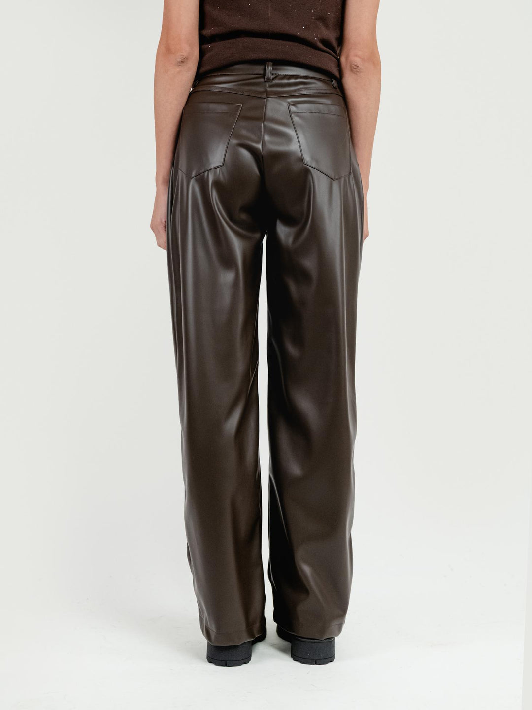 PANTALONE A PALAZZO IN ECOPELLE TESTA MORO P1060/150M MARRONE ANDREA MORANDO 