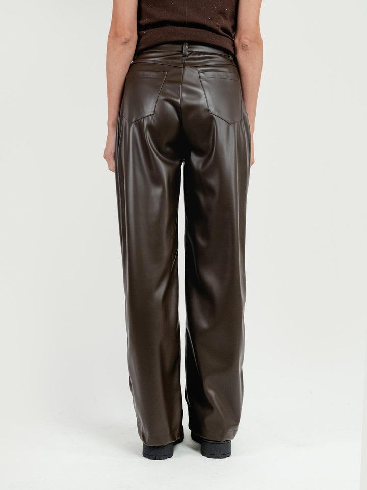 PANTALONE A PALAZZO IN ECOPELLE TESTA MORO P1060/150M MARRONE ANDREA MORANDO 