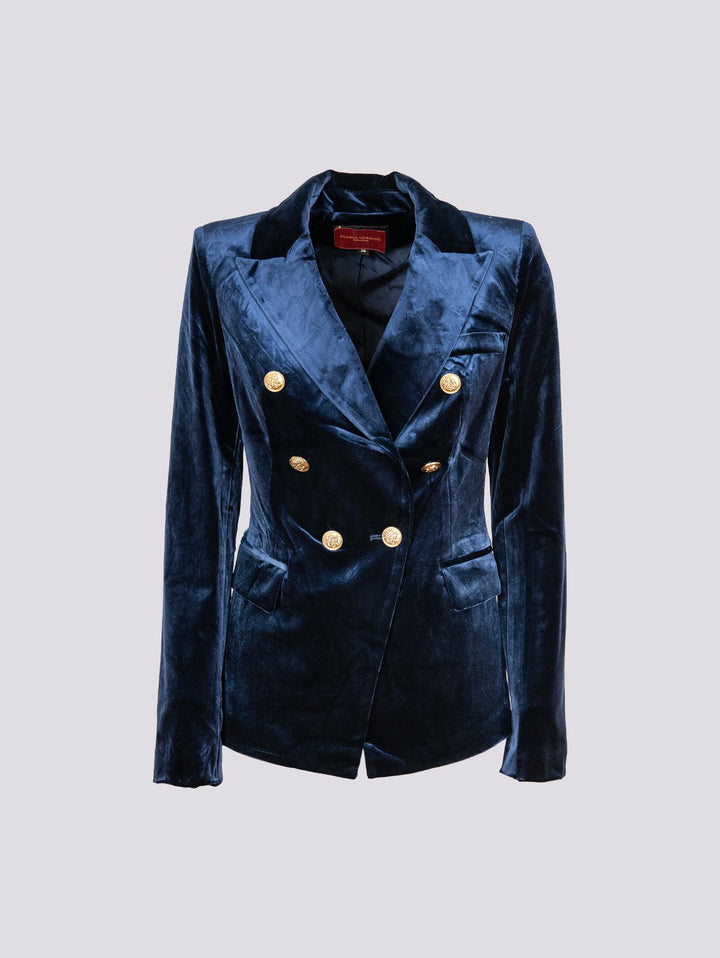 Blazer doppiopetto in velluto blu V2021 BLU ANDREA MORANDO 