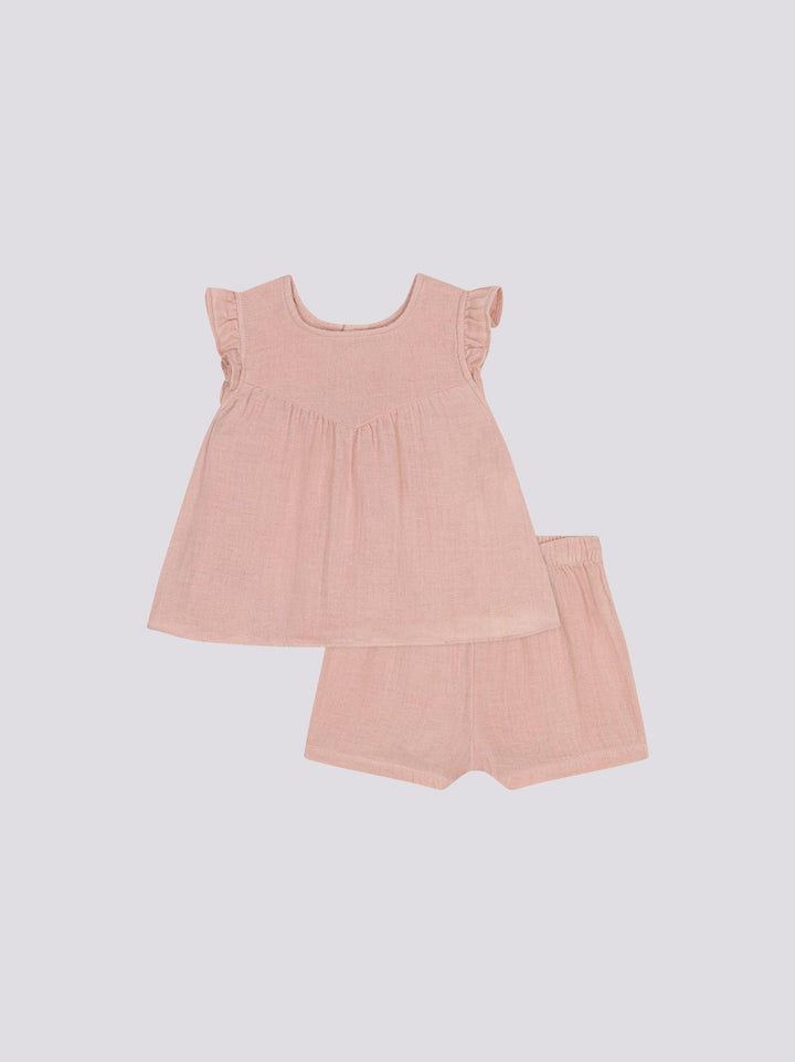 COMPLETO BEBÈ ROSA IN GARZA DI COTONE A09TU 01 PETIT BATEAU 