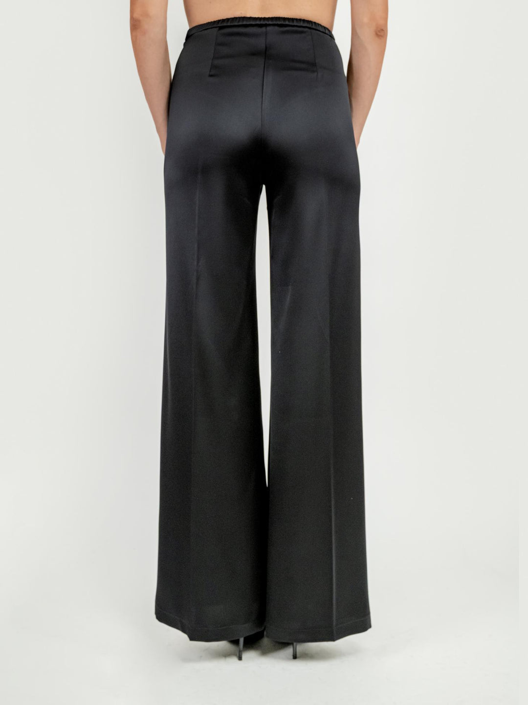 PANTALONE A PALAZZO IN RASO NERO 3935 99 ANDREA MORANDO 