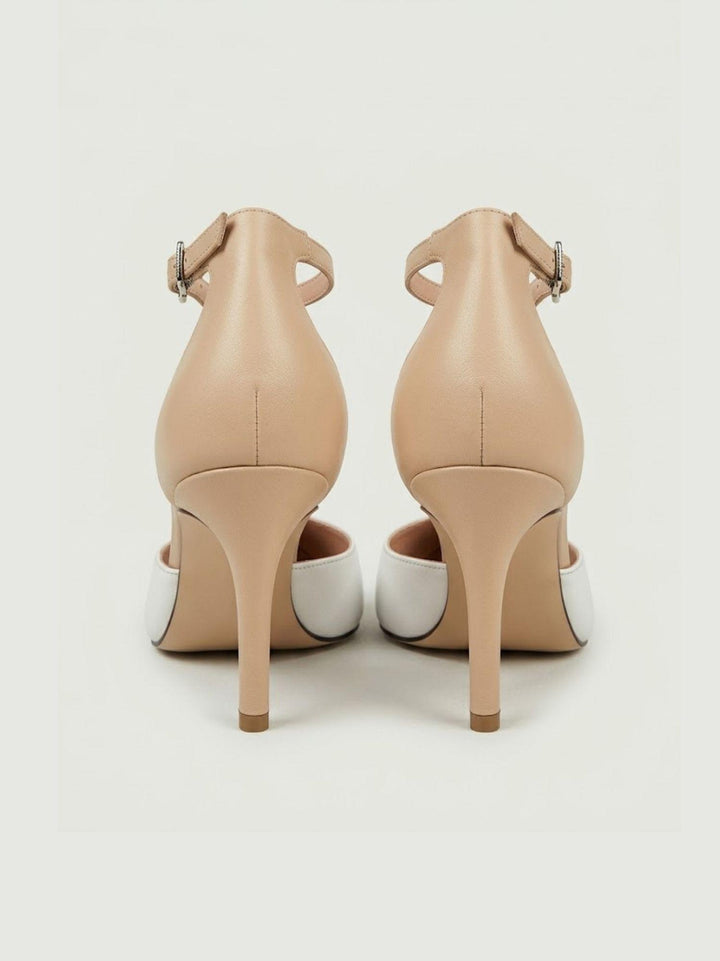 Décolleté T-Bar in pelle bianca e beige S256 SKIN ANDREA MORANDO 
