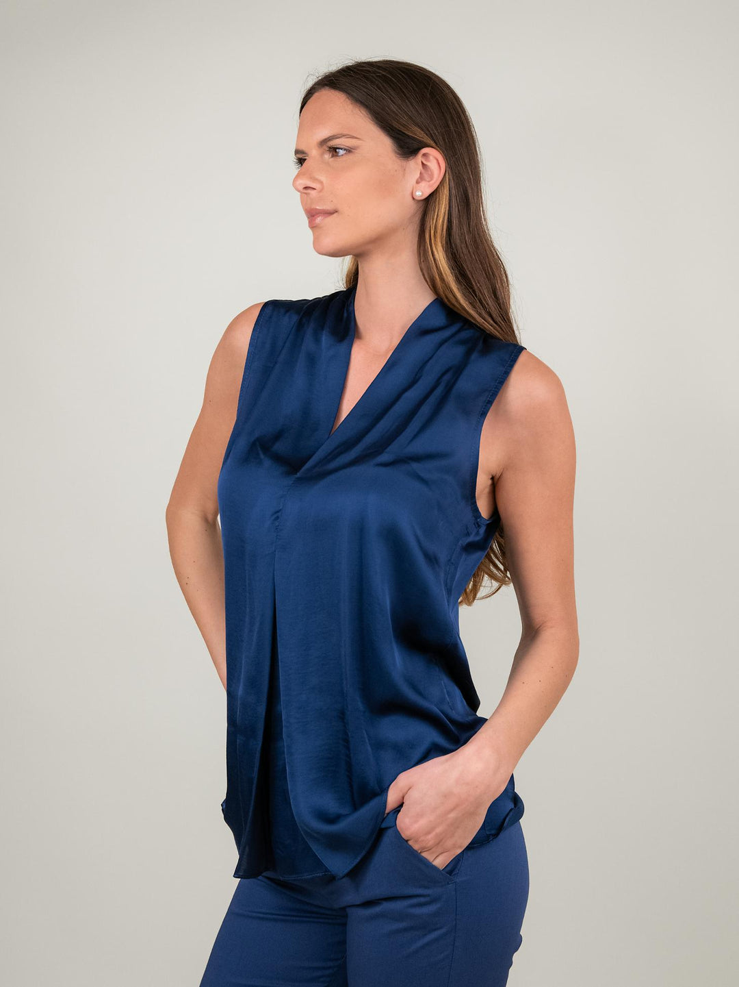 BLUSA SMANICATA IN RASO BLU M9861 BLU ANDREA MORANDO 