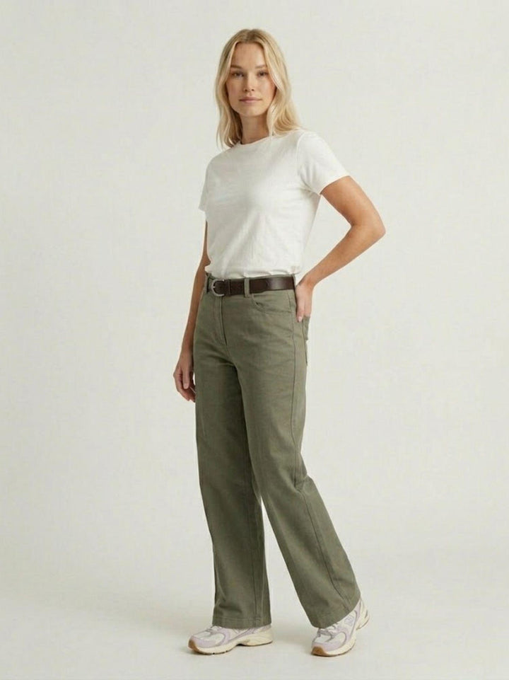 Pantalone a palazzo gamba ampia in cotone verde militare 5546 MILITARE ANDREA MORANDO 