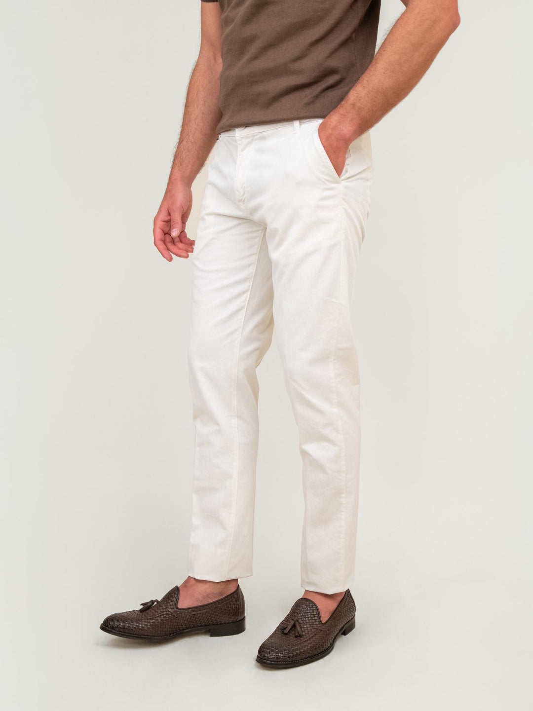 PANTALONE IN MISTO LINO E COTONE COLOR BURRO