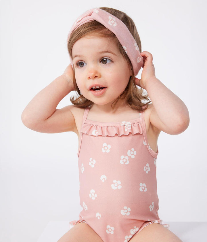 Costume da bagno intero con stampa floreale e volant neonato