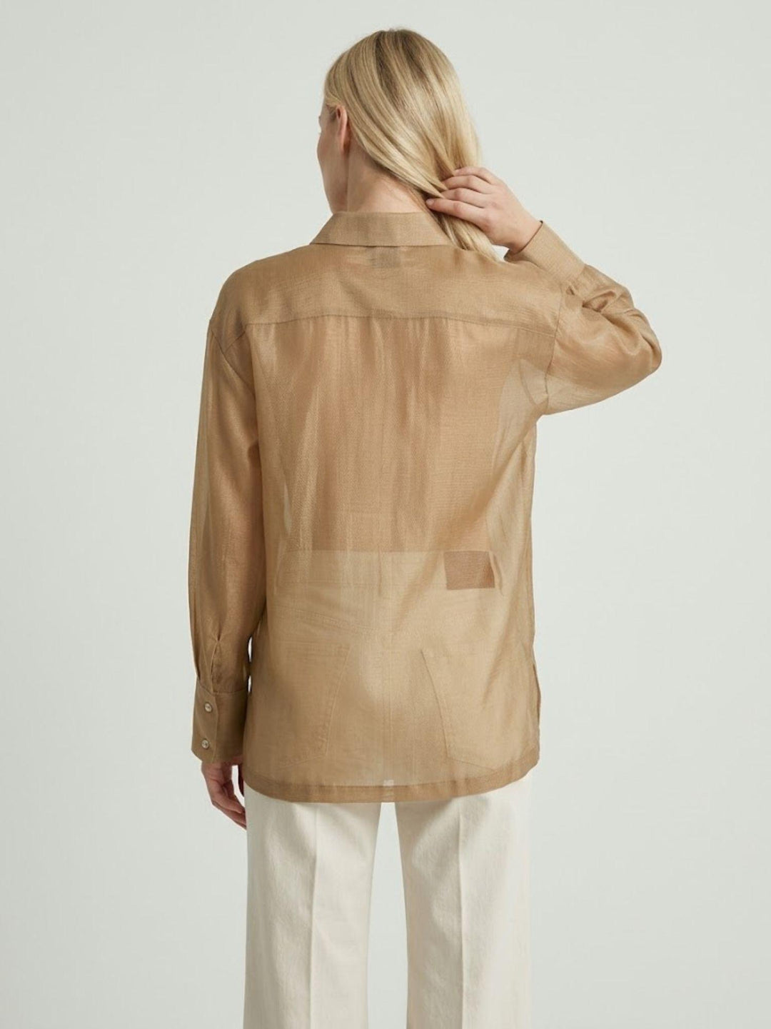 Camicia velata cacao con bottoni dorati B9857 CACAO ANDREA MORANDO 
