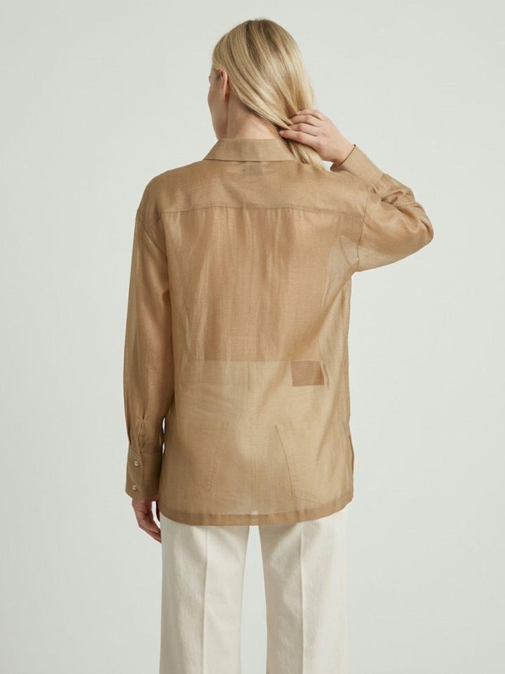 Camicia velata cacao con bottoni dorati B9857 CACAO ANDREA MORANDO 