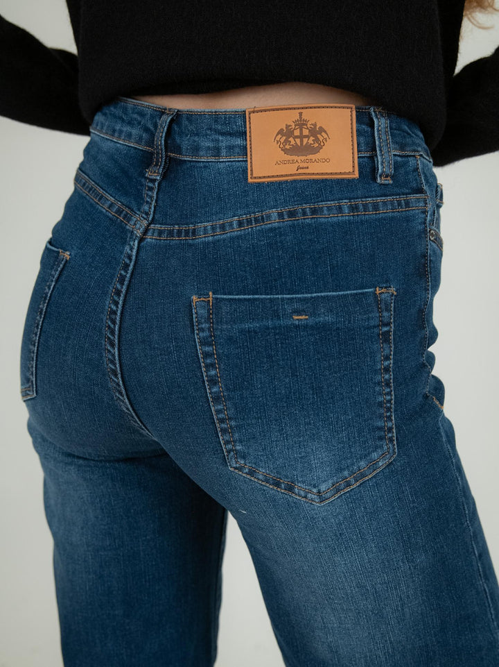JEANS A PALAZZO SFRANGIATO 1325 DENIM SCURO ANDREA MORANDO 
