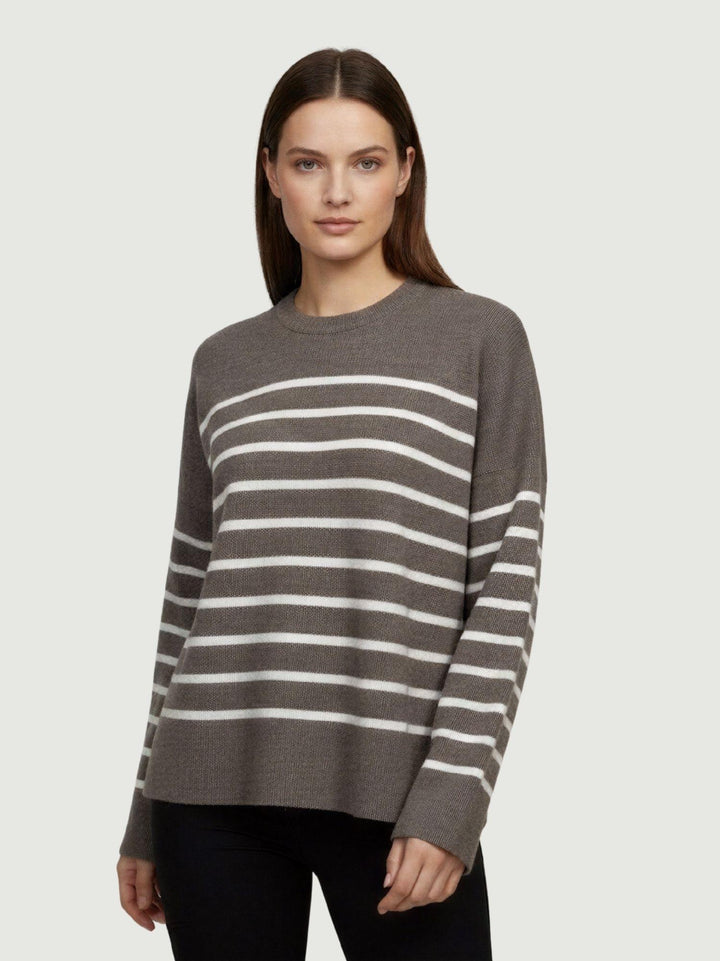 Maglia in lana noce a righe bianche 14284M NOCE-NATURALE ANDREA MORANDO 