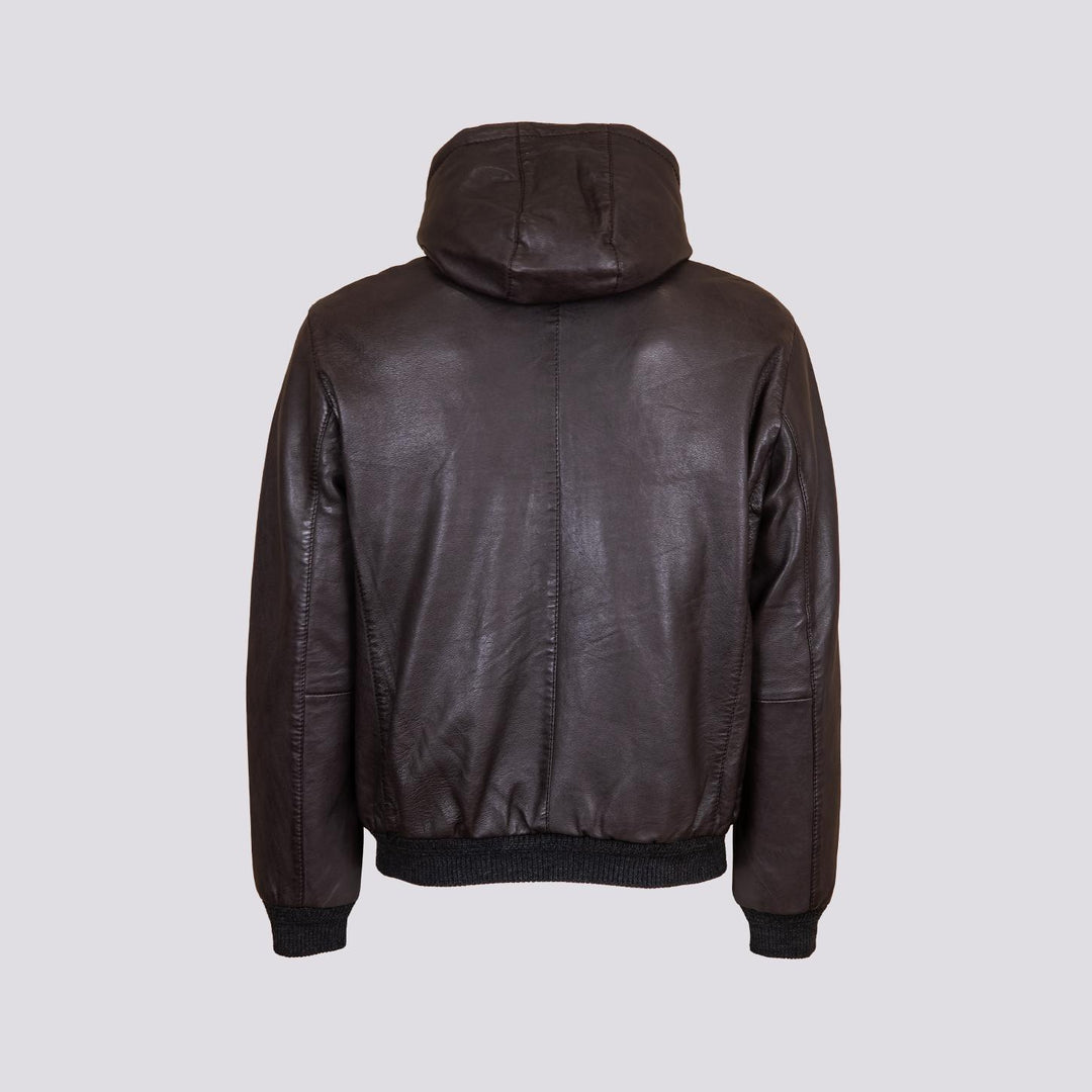 GIUBBOTTO REVERSIBILE IMBOTTITO CON CAPPUCCIO IN PELLE MARRONE  "JONAH" JONAH 06 JACK LEATHER 