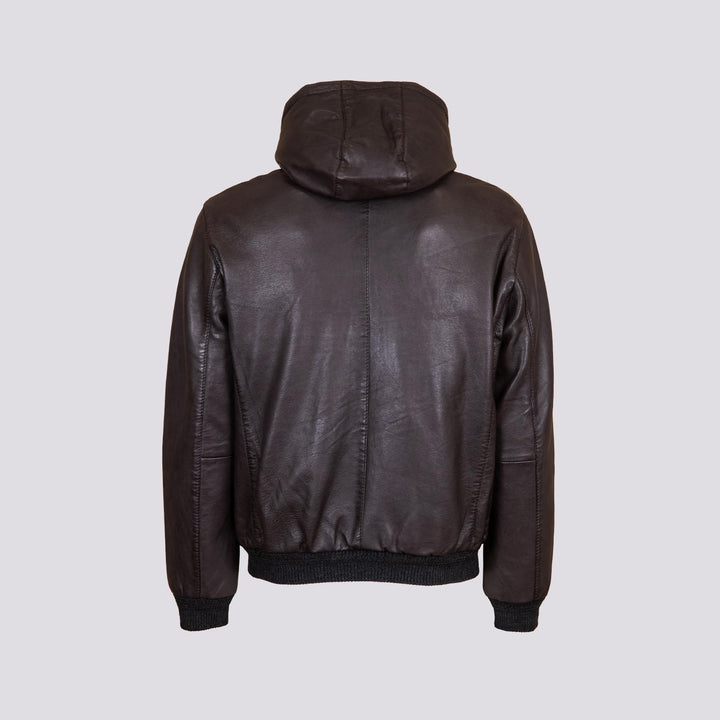 GIUBBOTTO REVERSIBILE IMBOTTITO CON CAPPUCCIO IN PELLE MARRONE  "JONAH" JONAH 06 JACK LEATHER 