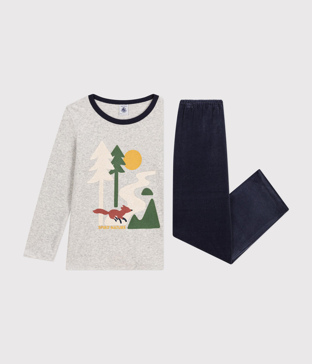 Pigiama in velluto tinta unita con fantasia montagna A0BHD 01 PETIT BATEAU 