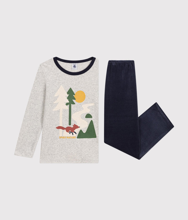 Pigiama in velluto tinta unita con fantasia montagna A0BHD 01 PETIT BATEAU 