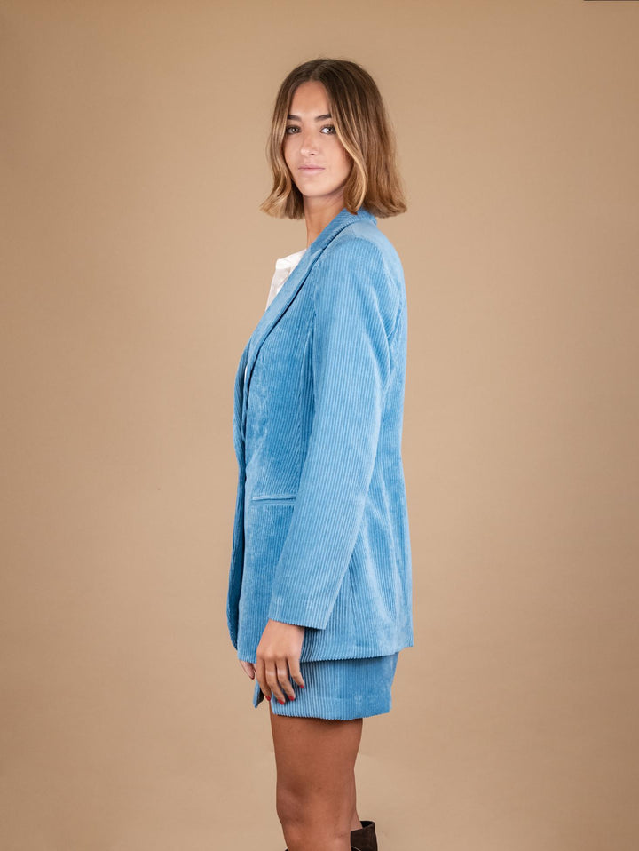 BLAZER MONOPETTO IN VELLUTO A COSTE AZZURRO G1A5455 AZZURRO ANDREA MORANDO 