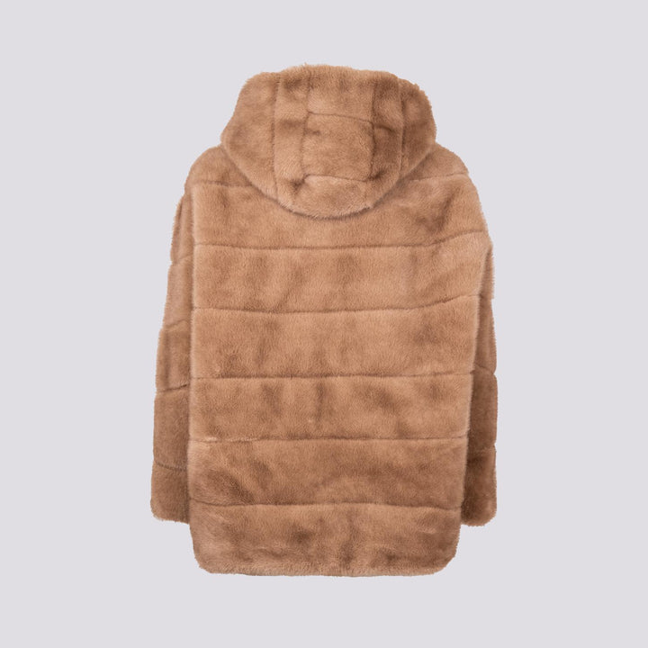 GIACCA MANTELLA IN ECO-VISONE BEIGE B606MINKML 041 ANDREA MORANDO 