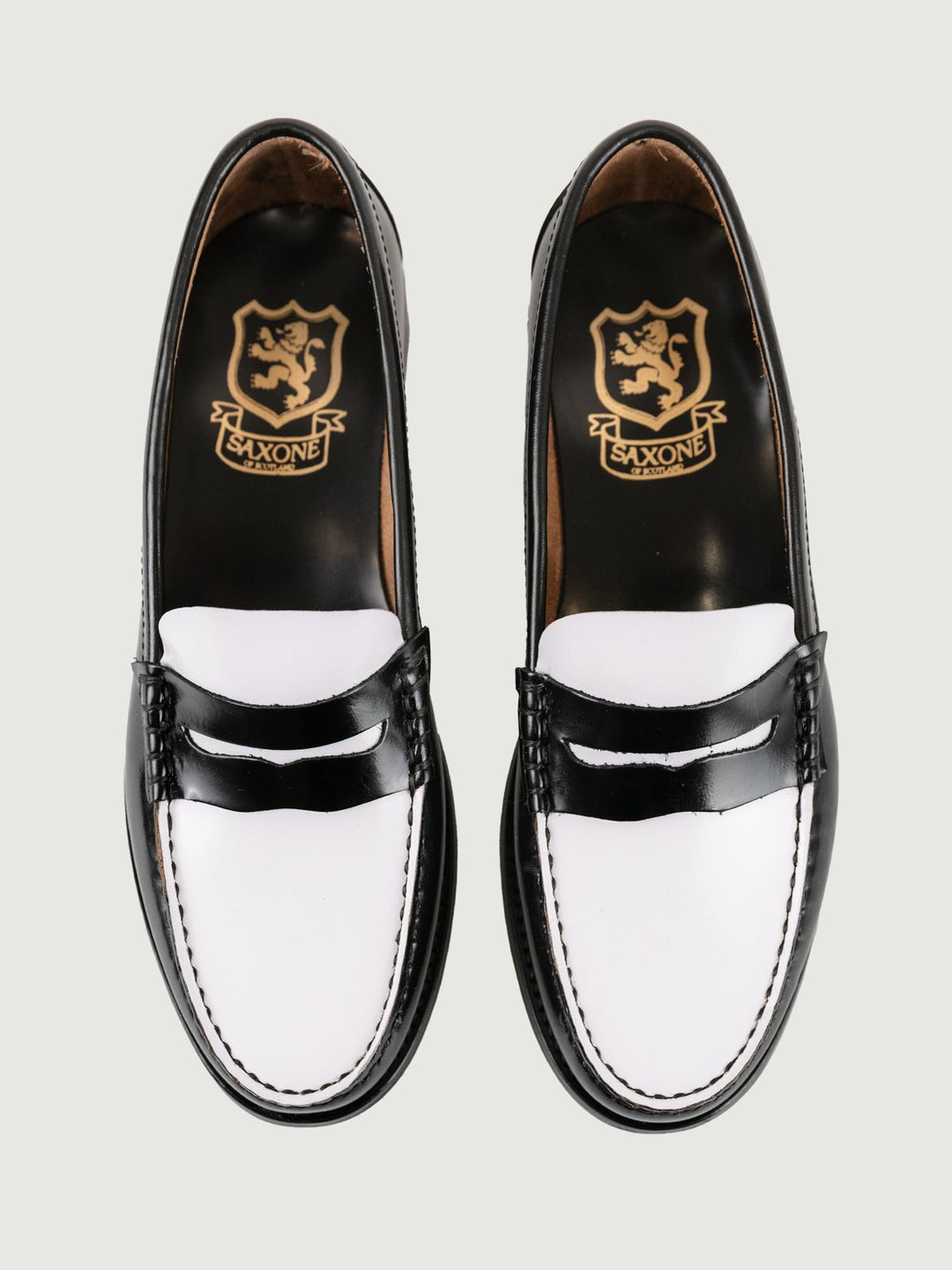 Mocassino penny in pelle nero e bianco