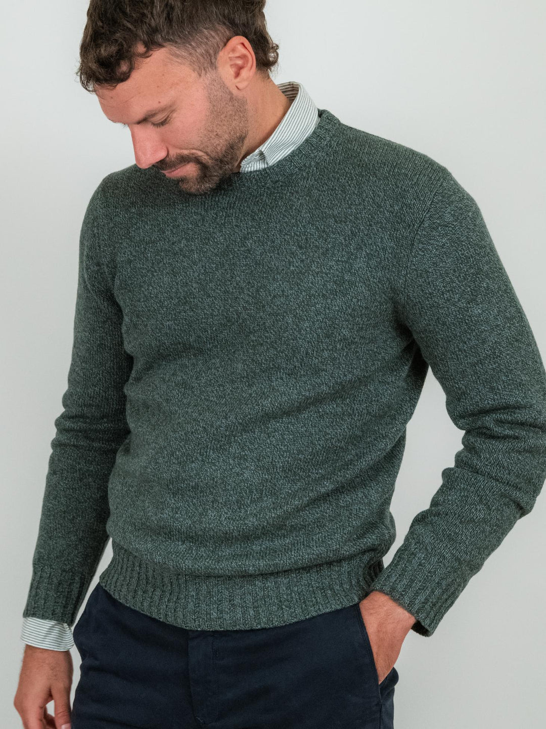 GIROCOLLO VERDE MELANGE MISTO CASHMERE 87071 416 ANDREA MORANDO 