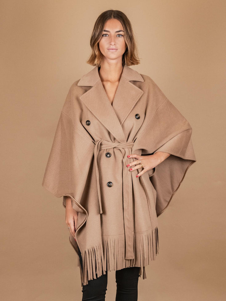 Cappotto mantella con frange cammello 9737CDH 51 ANDREA MORANDO 