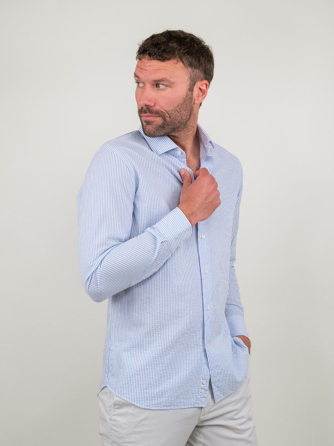 CAMICIA SEERSUCKER RIGA CELESTE