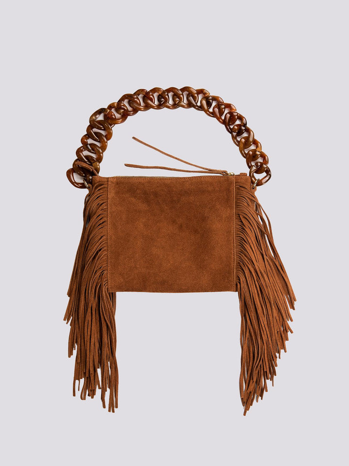 BORSA A TRACOLLA IN CAMOSCIO BRUCIATO CON FRANGE "FLAPPY"