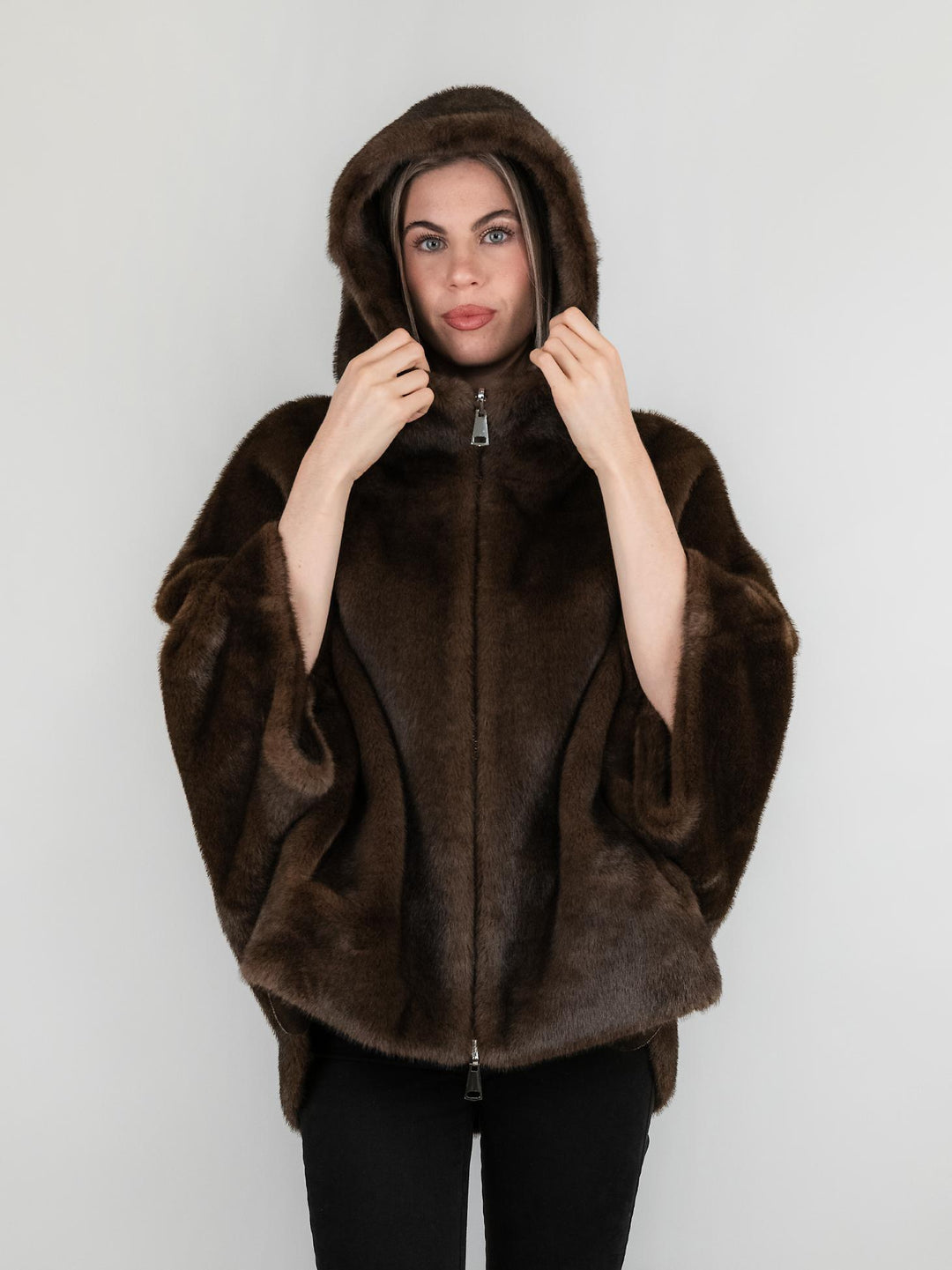ECOMONTONE REVERSIBILE IN ECOPELLICCIA TESTA MORO B618MINK 42 ANDREA MORANDO 