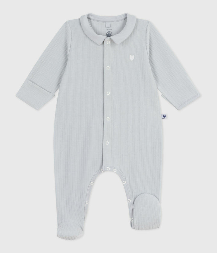 Pigiama con colletto in ciniglia tinta unita neonato A0DUL 01 PETIT BATEAU 