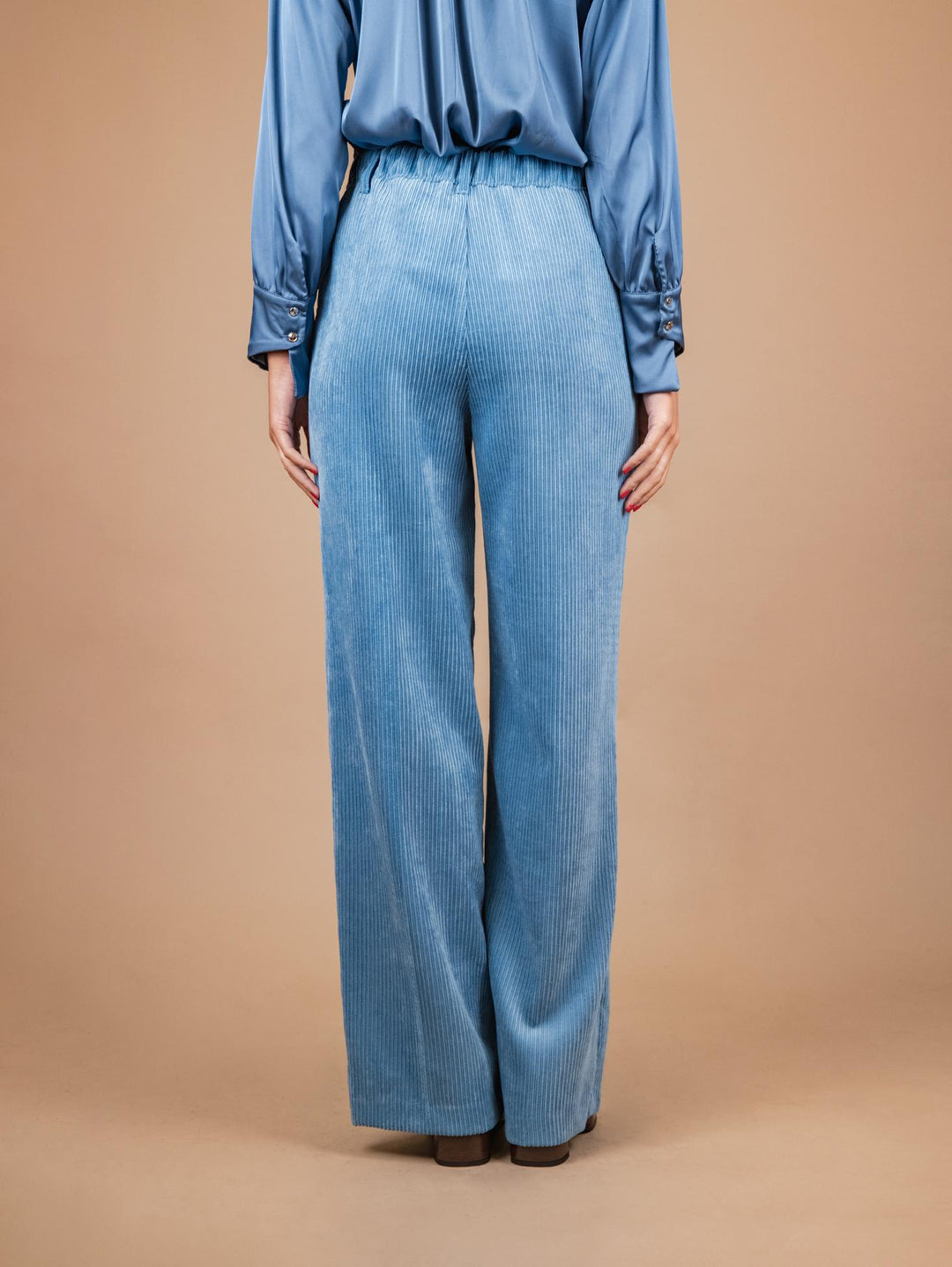 PANTALONE A PALAZZO IN VELLUTO A COSTE AZZURRO P3037 AZZURRO ANDREA MORANDO 