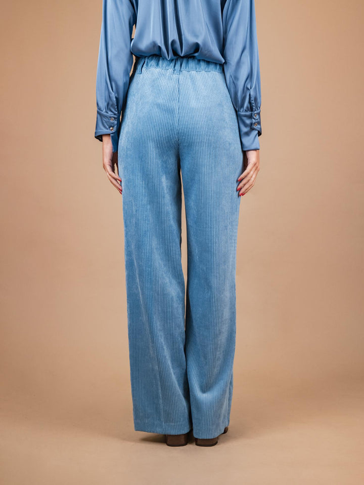 PANTALONE A PALAZZO IN VELLUTO A COSTE AZZURRO P3037 AZZURRO ANDREA MORANDO 
