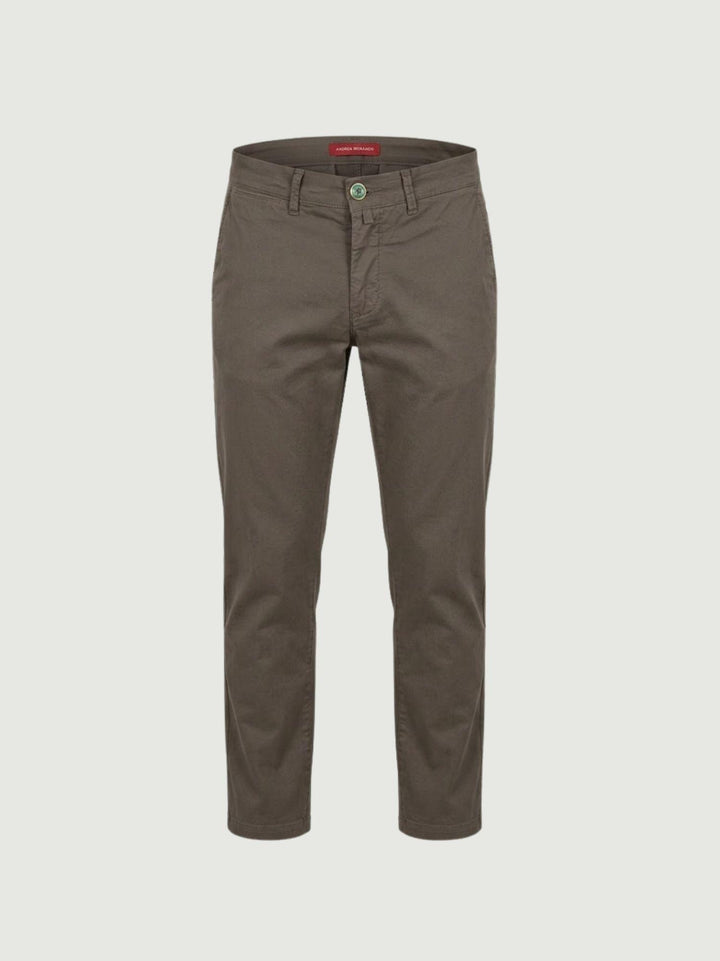 Pantalone chino in cotone taupe con bottone gioiello P-KAP 146 ANDREA MORANDO 