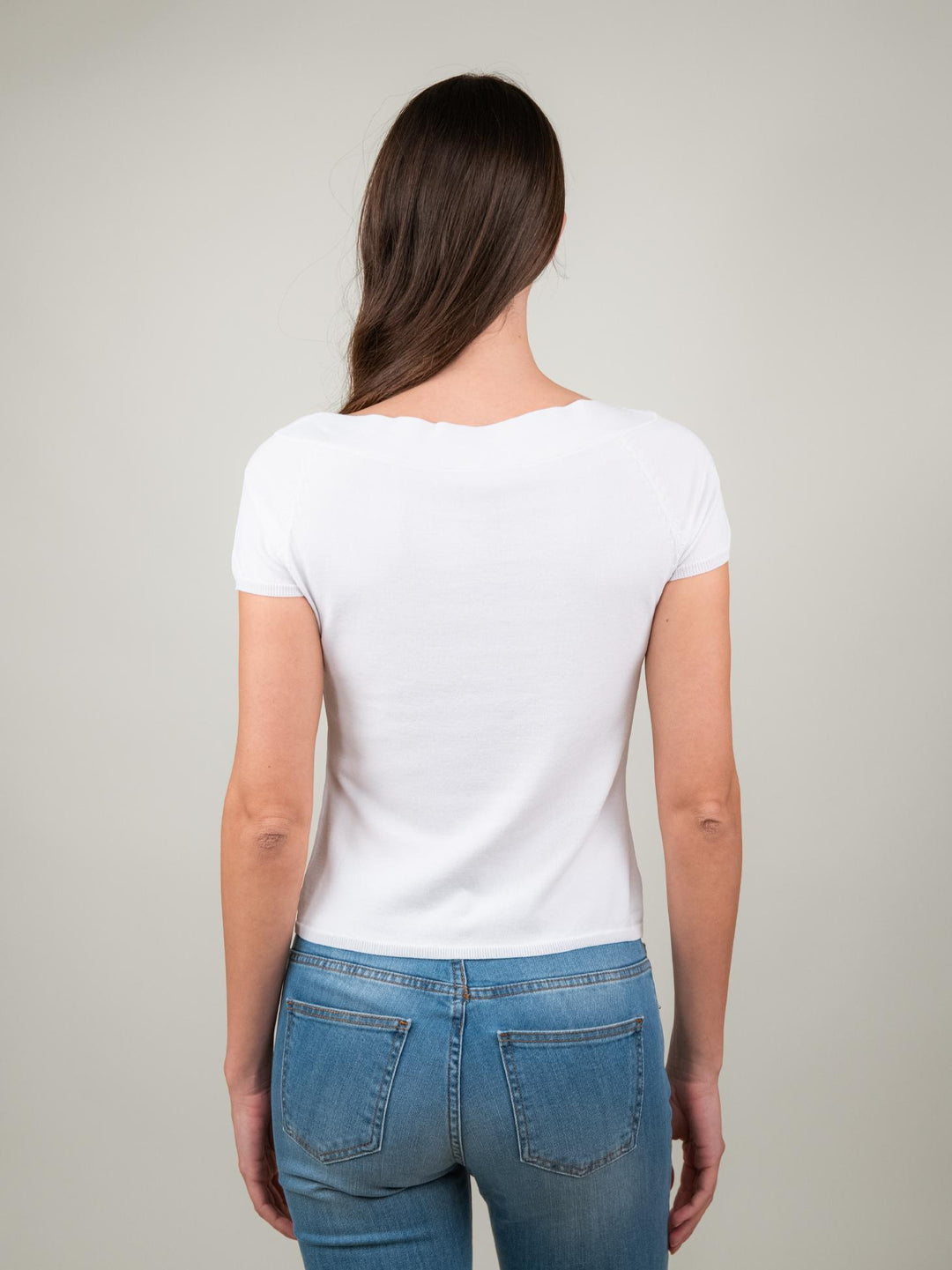 T-SHIRT A MANICA CORTA E SCOLLO A BARCA BIANCA 2416082 01 ANDREA MORANDO 