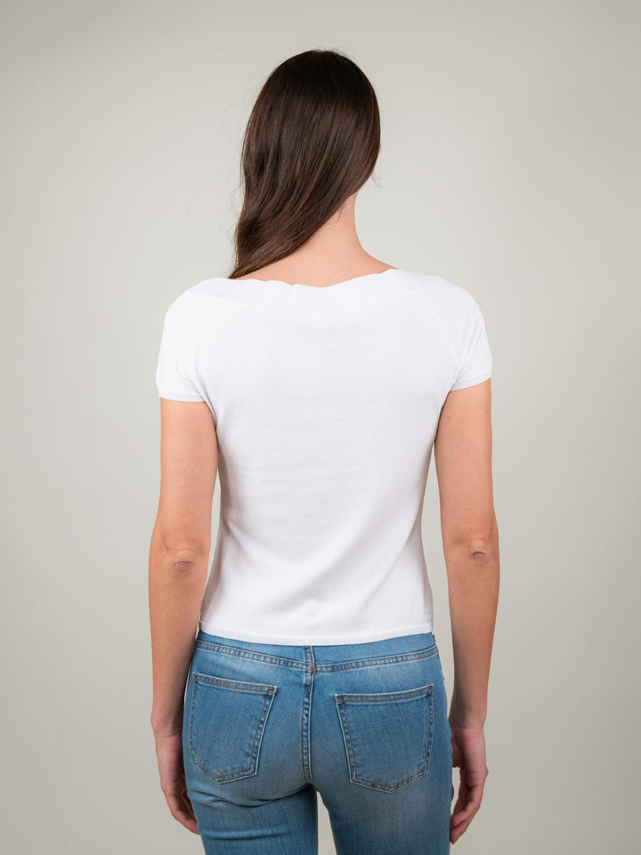 T-SHIRT A MANICA CORTA E SCOLLO A BARCA BIANCA 2416082 01 ANDREA MORANDO 