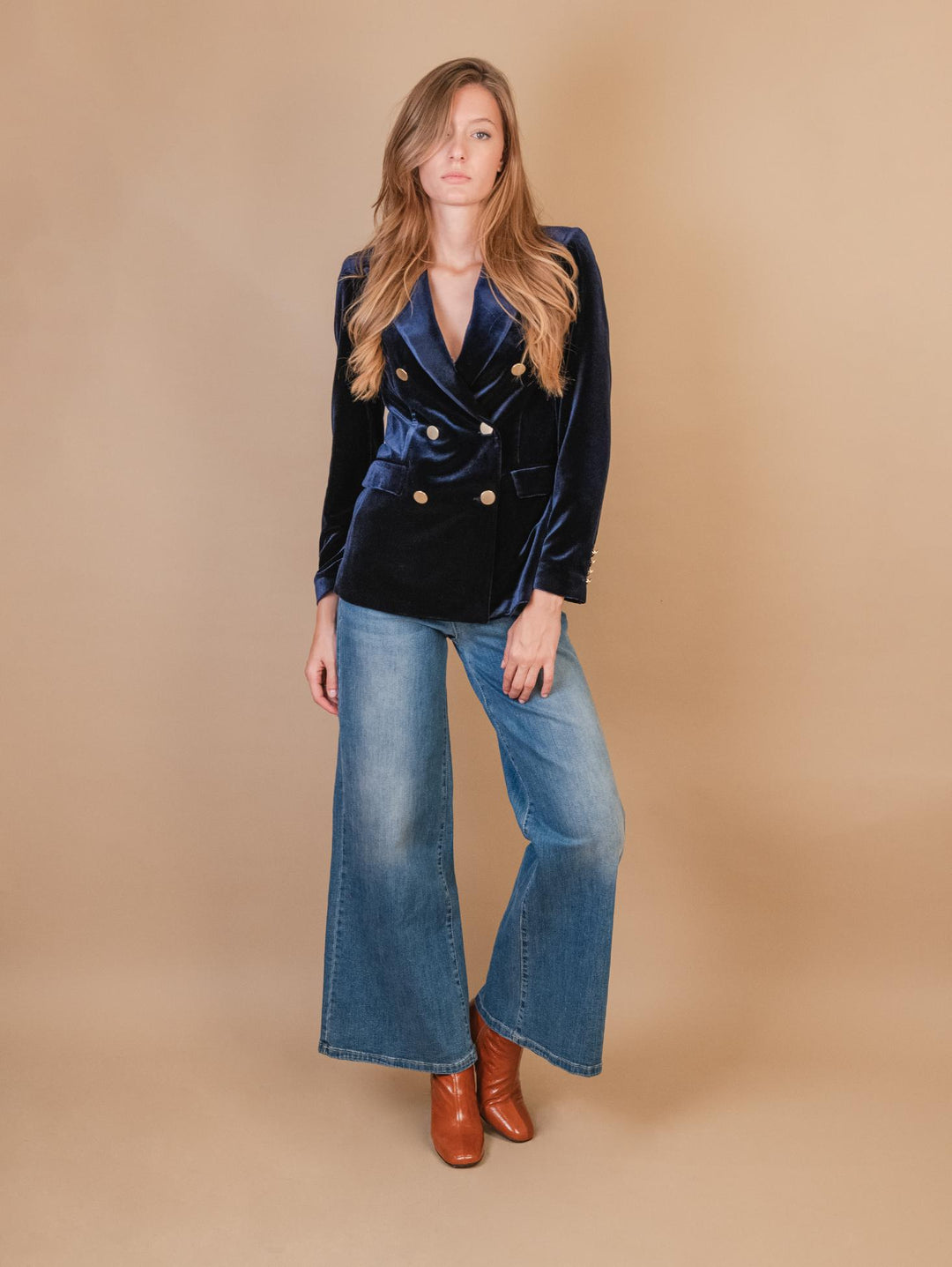 BLAZER DOPPIOPETTO IN VELLUTO BLU 3877/2894 111 ANDREA MORANDO 