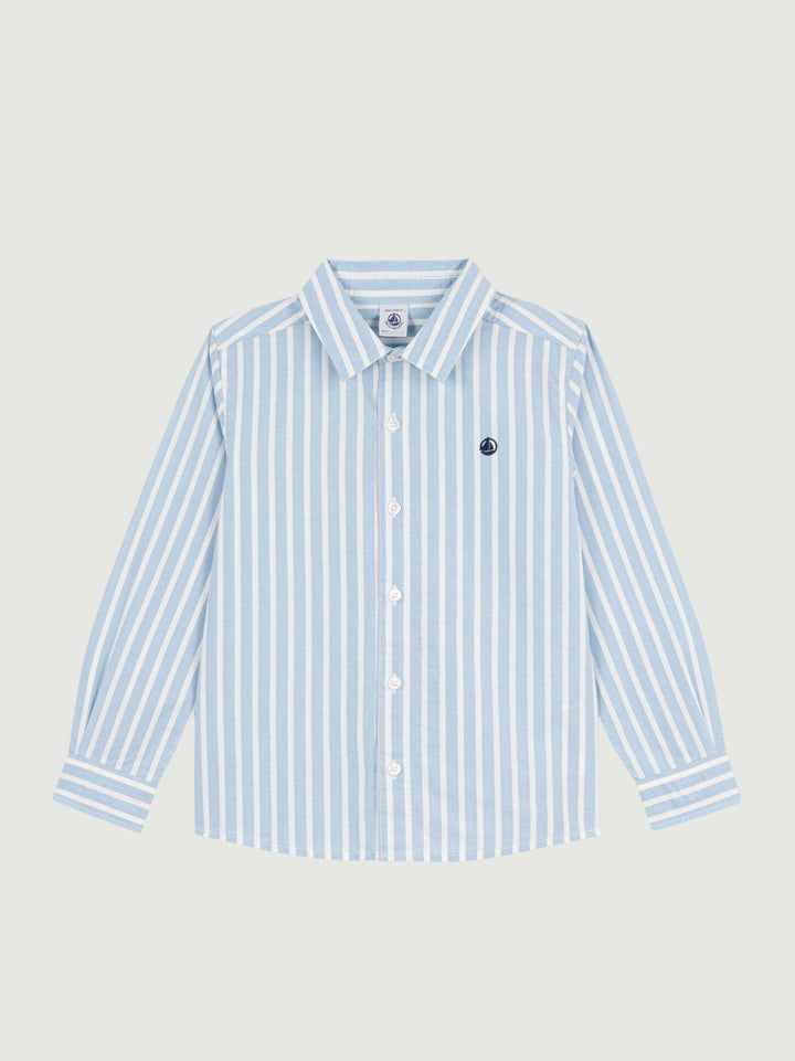 Camicia bambino azzurra a righe in popeline A0F5I 01 PETIT BATEAU 