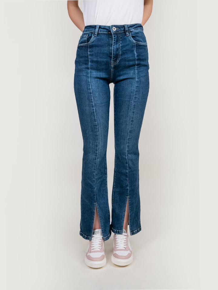 JEANS A ZAMPA ELASTICIZZATO CON MAXI SPACCO FRONTALE 9126 DENIM ANDREA MORANDO 
