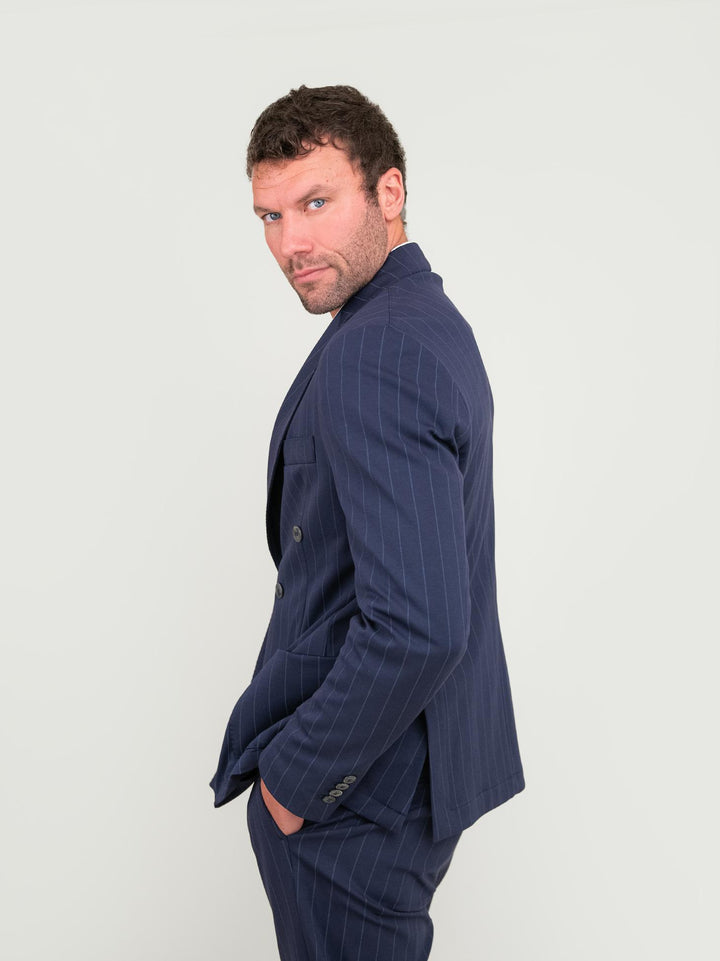 BLAZER IN COTONE GESSATO  BLU NAVY OF1S2S4G019M 174 ANDREA MORANDO 