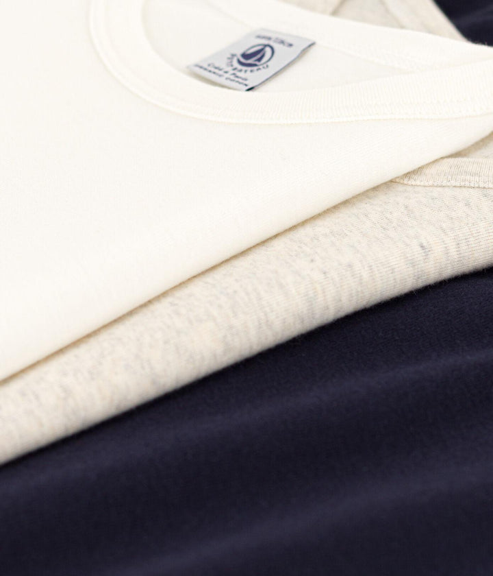 SET DI 3 T-SHIRT BAMBINO A MANICHE CORTE IN COTONE TINTA UNITA A0890 00 PETIT BATEAU 