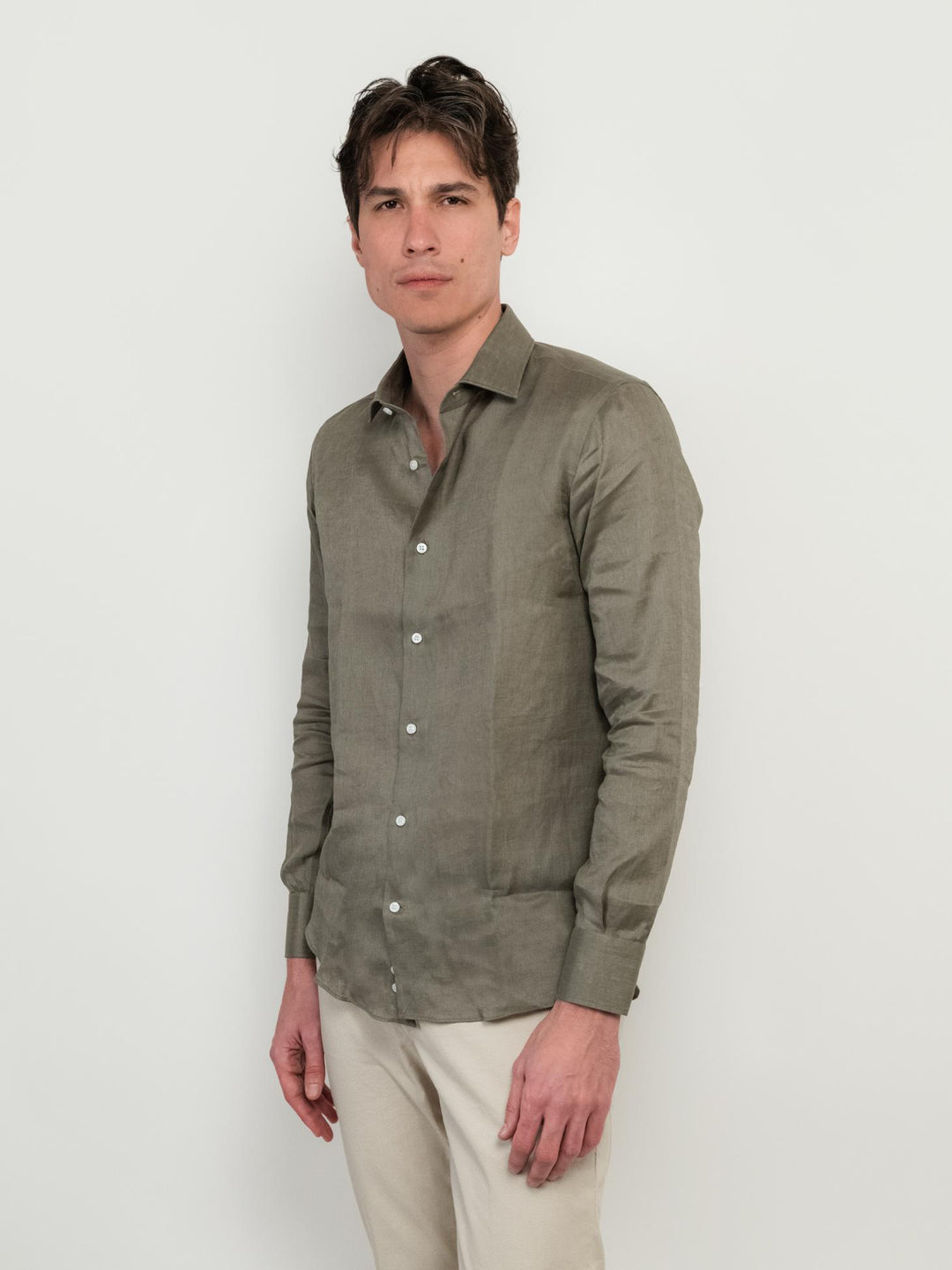 CAMICIA IN LINO COLOR FANGO