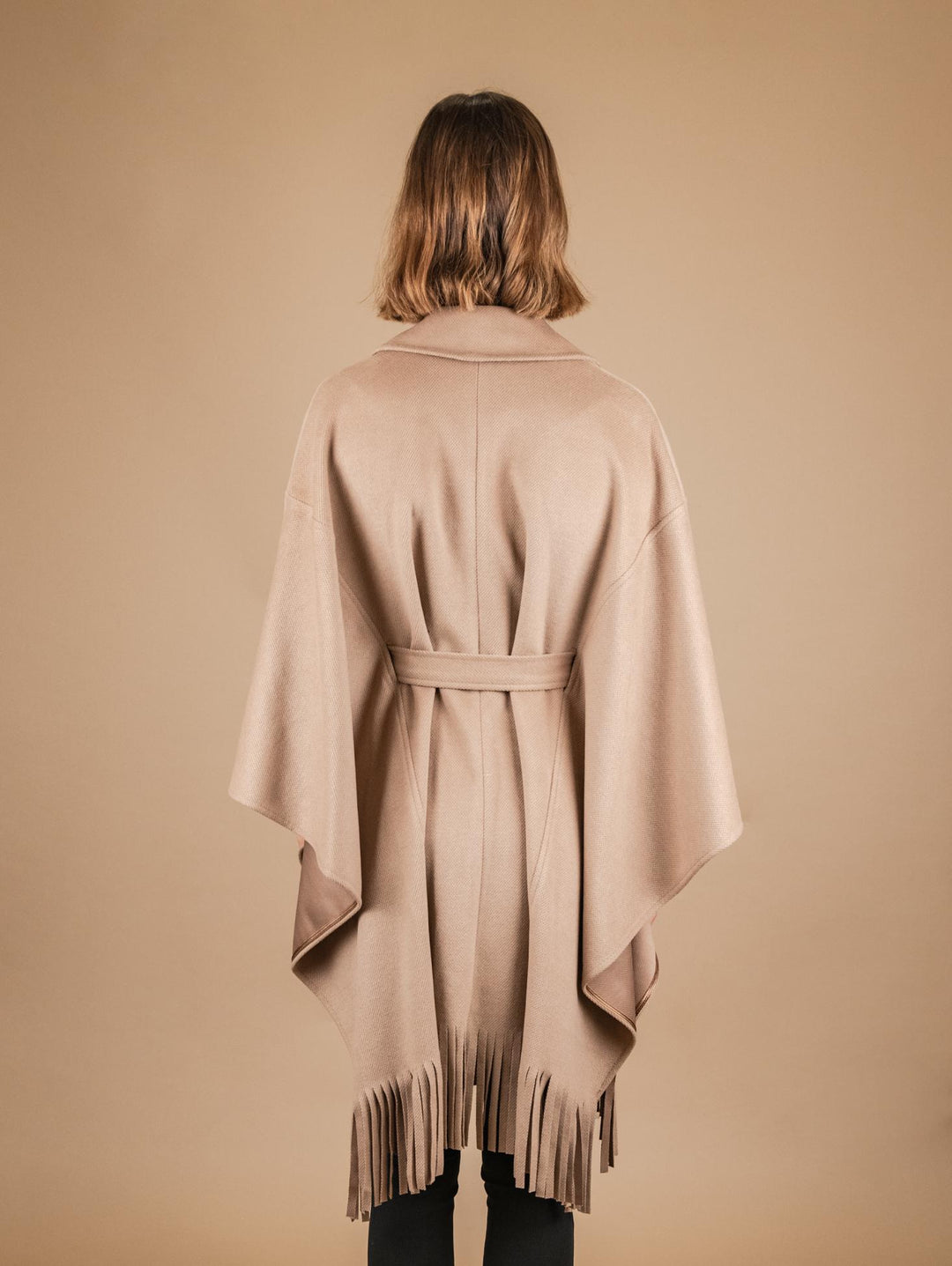 Cappotto mantella con frange cammello 9737CDH 51 ANDREA MORANDO 