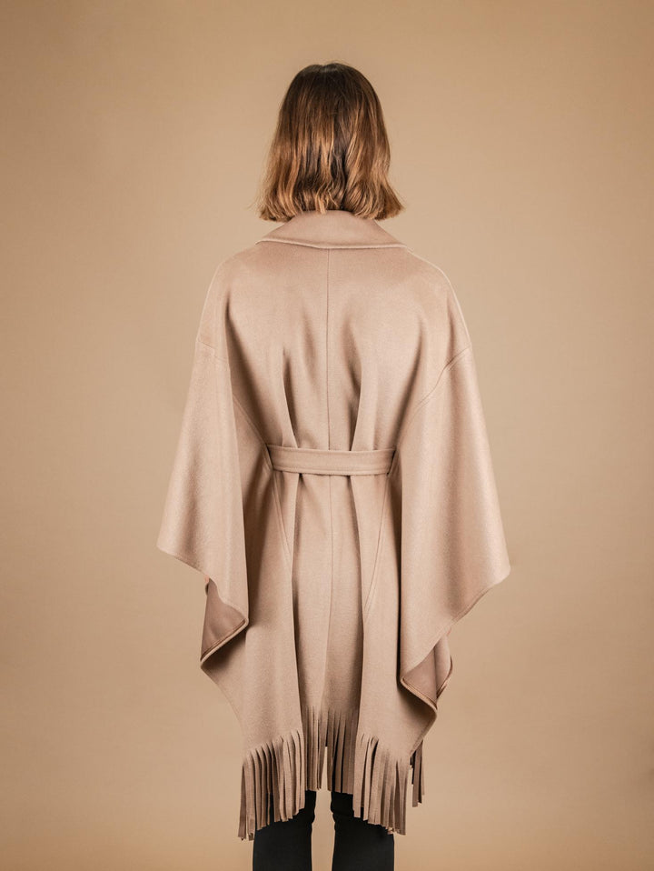 Cappotto mantella con frange cammello 9737CDH 51 ANDREA MORANDO 