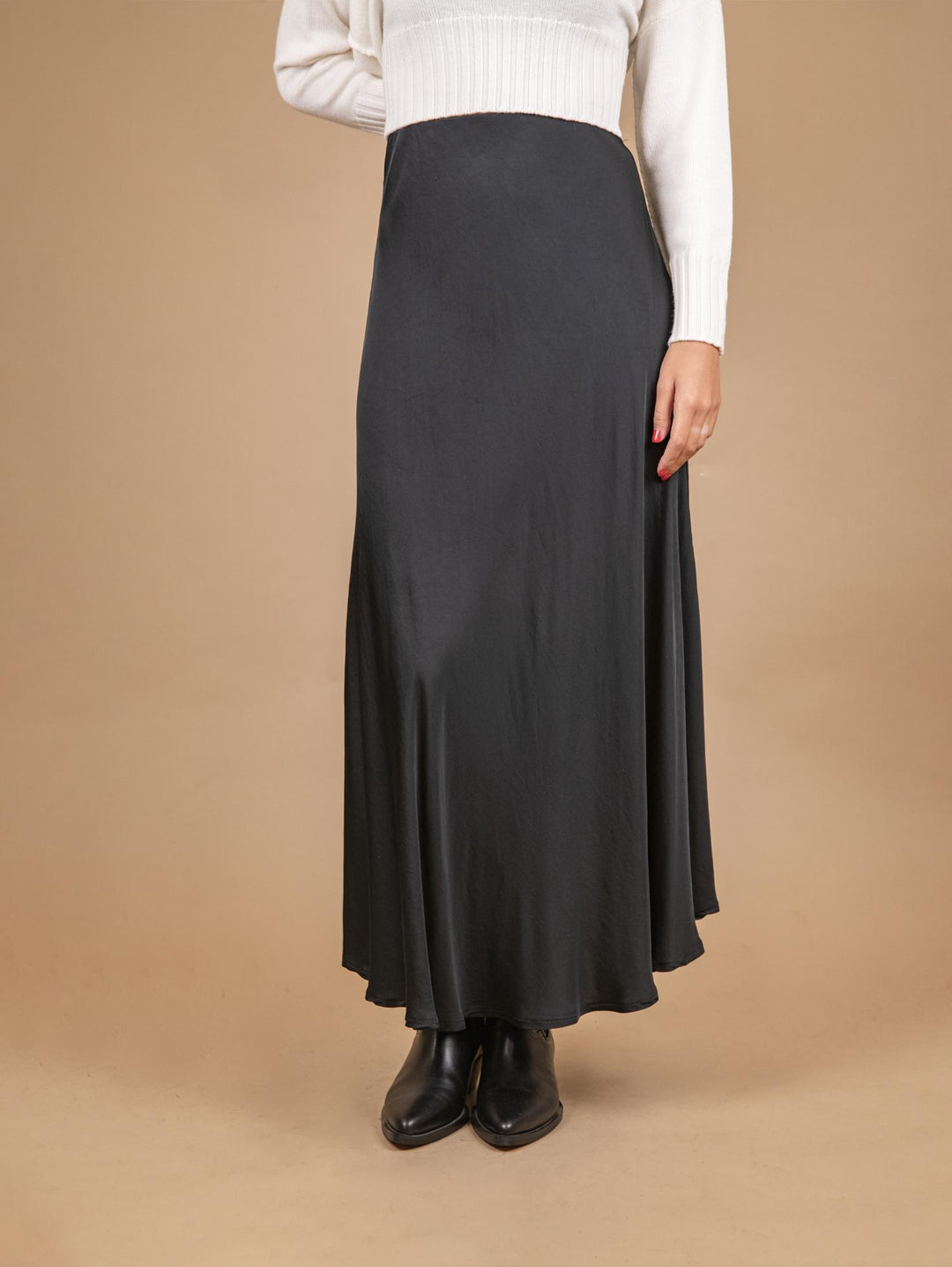GONNA MIDI IN RASO NERO 80521 NERO ANDREA MORANDO 
