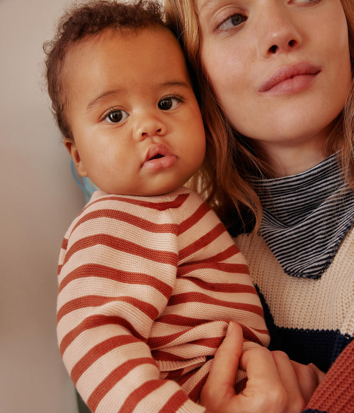 COMPLETO 2 PEZZI BEBÈ IN MAGLIA DI COTONE A RIGHE A09N1 01 PETIT BATEAU 