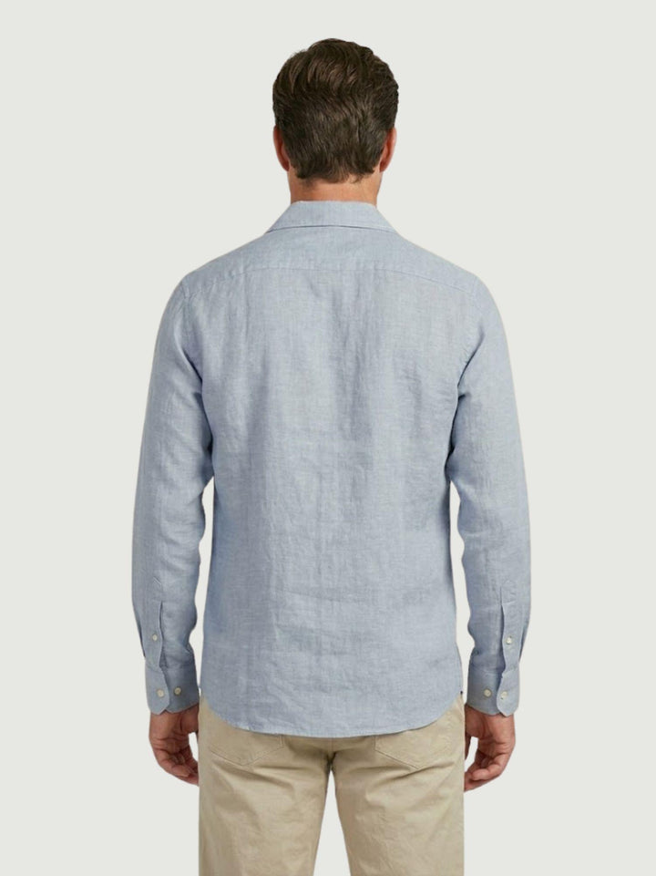 Camicia in tessuto chambray lino e cotone azzurra CRAIG 02 DEPERLU 