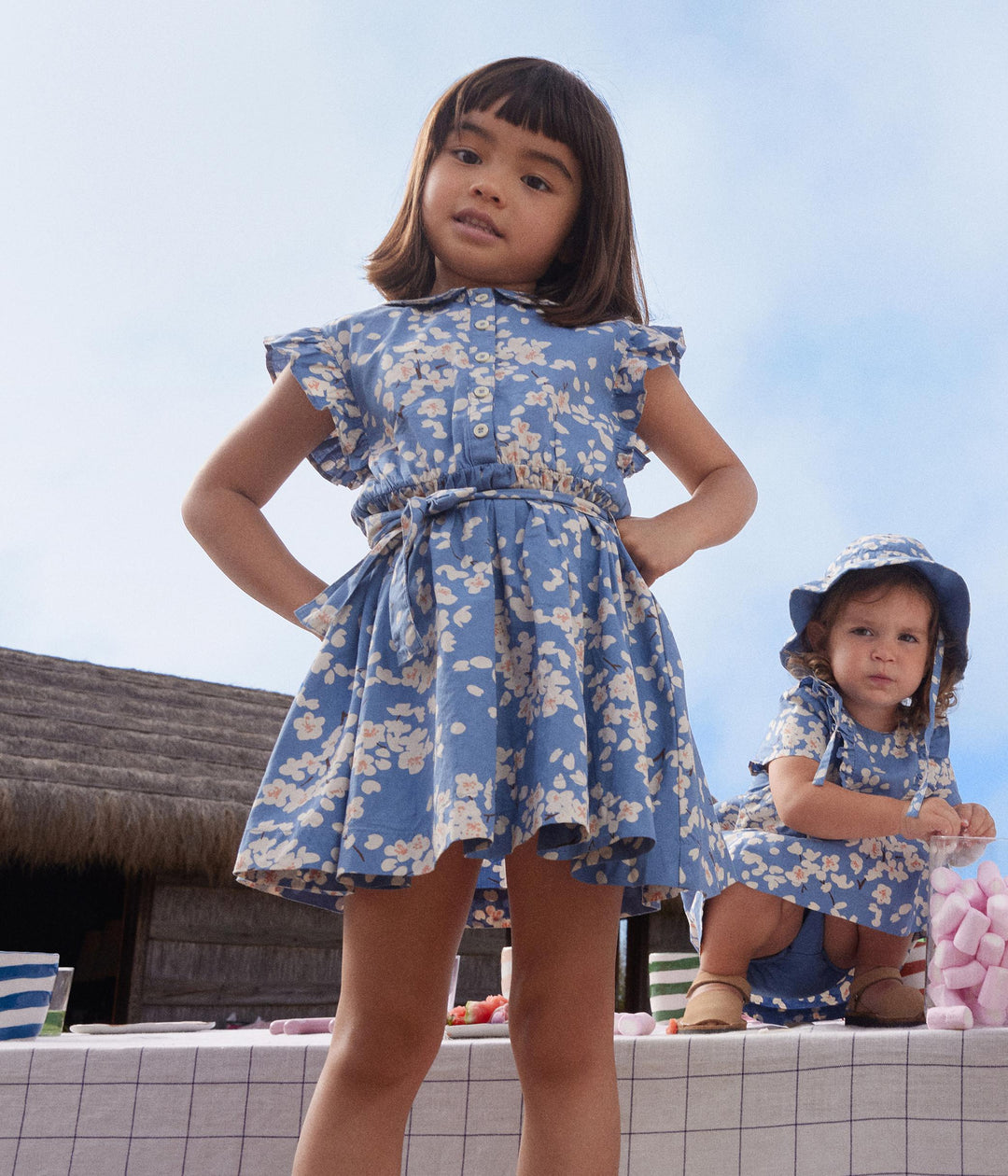ABITO SENZA MANICHE IN POPELINE AZZURRO A FIORI A09SF 01 PETIT BATEAU 