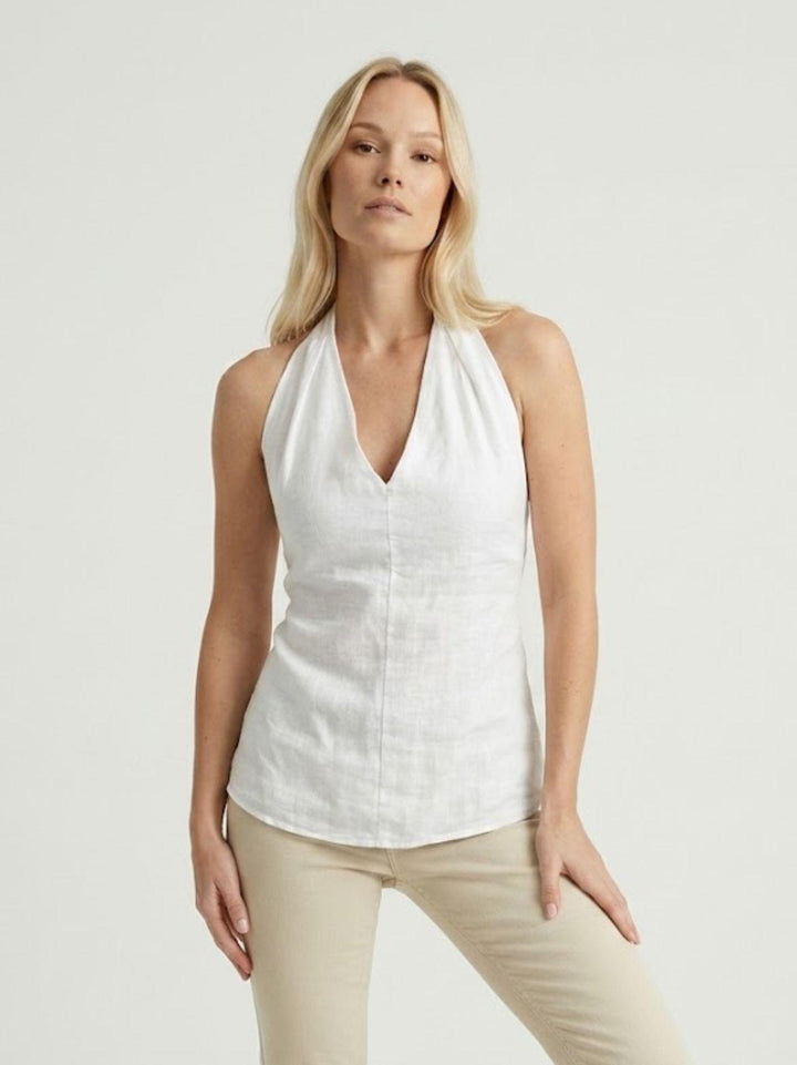 Top con scollo a V in lino bianco 6TS0527 WHITE ANDREA MORANDO 