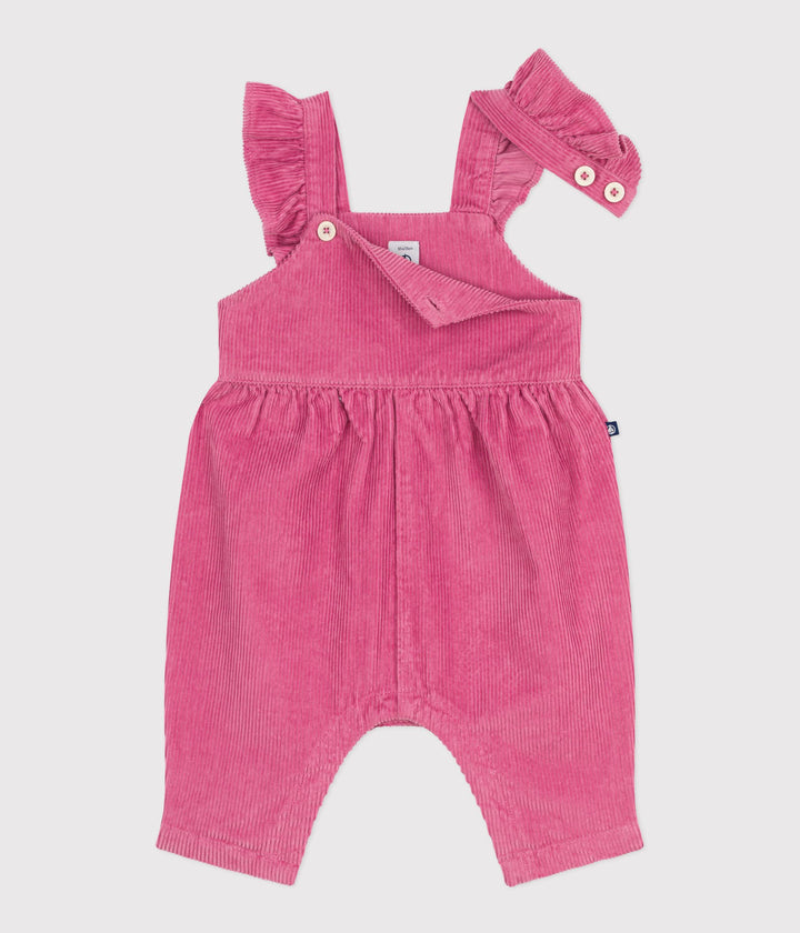Salopette lunga in velluto a coste e con volant bebé A0EDQ 01 PETIT BATEAU 