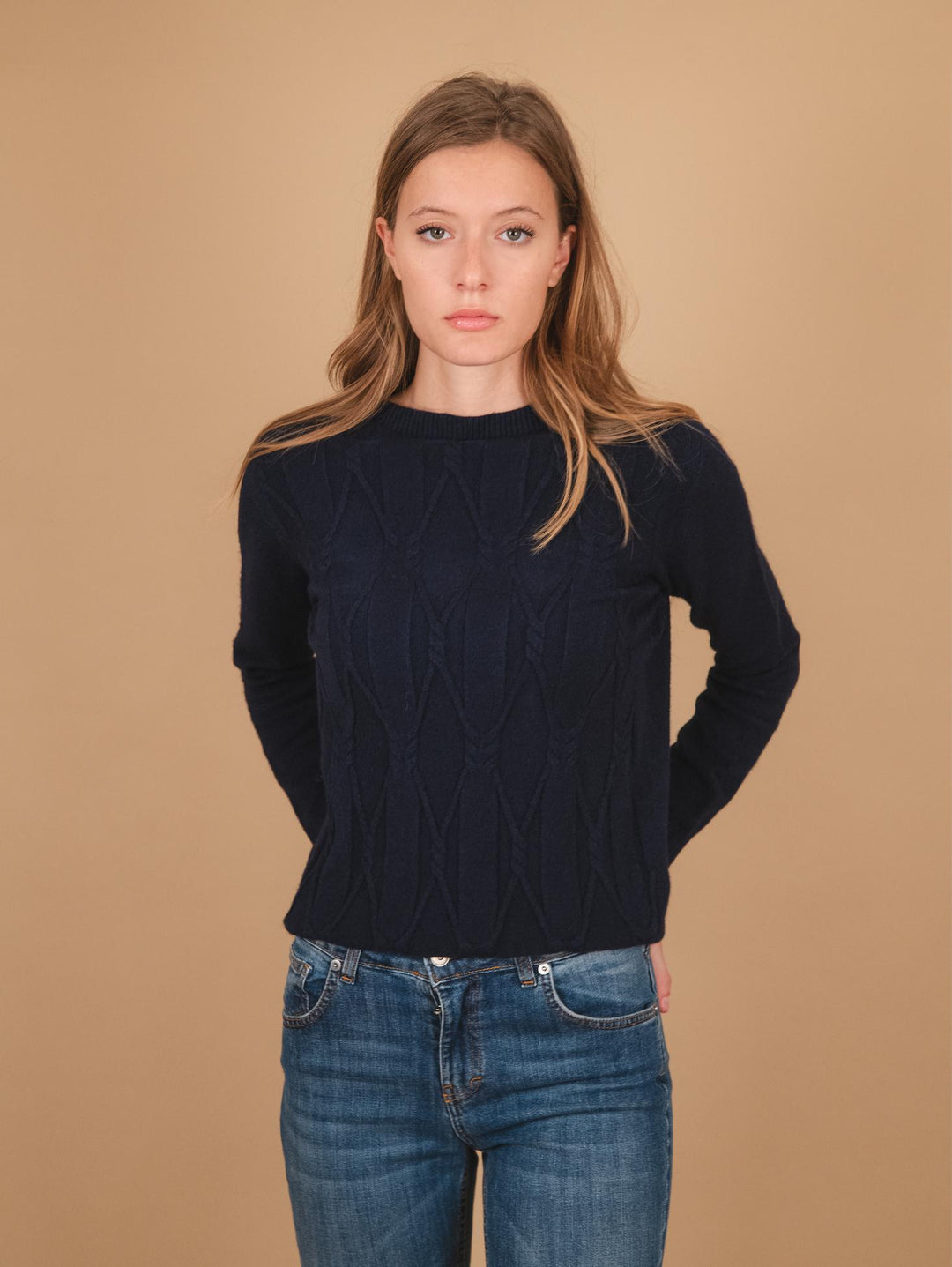 MAGLIA GIROCOLLO  CON MAXI INTRECCIO FRONTALE BLU 0170/09 0115 BIMOR 