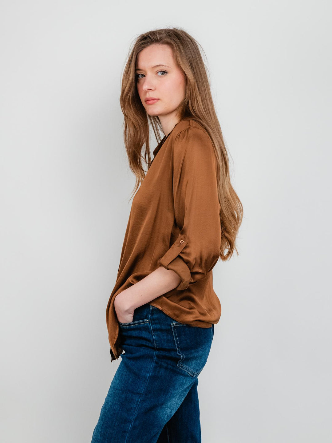CAMICIA IN RASO TABACCO