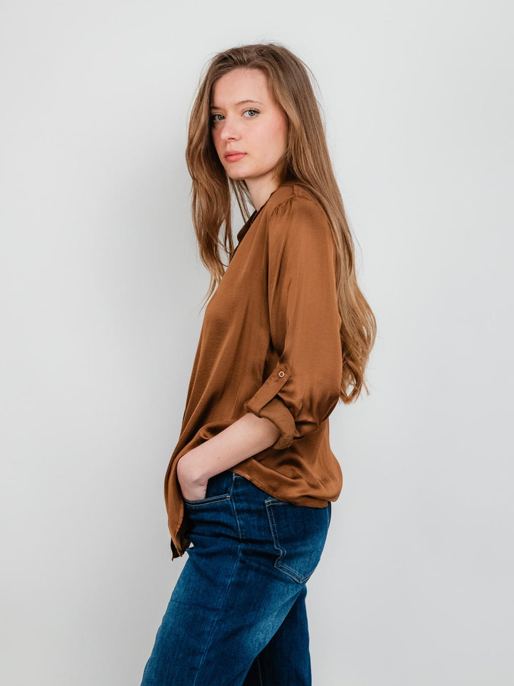 CAMICIA IN RASO TABACCO