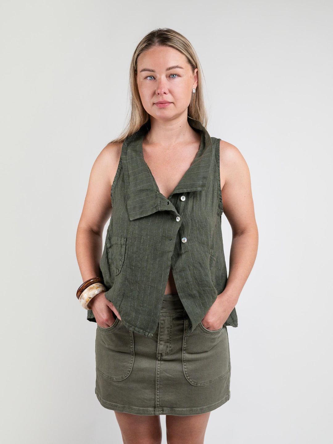 GILET IN LINO GESSATO VERDE 05007 MILITARE ANDREA MORANDO 